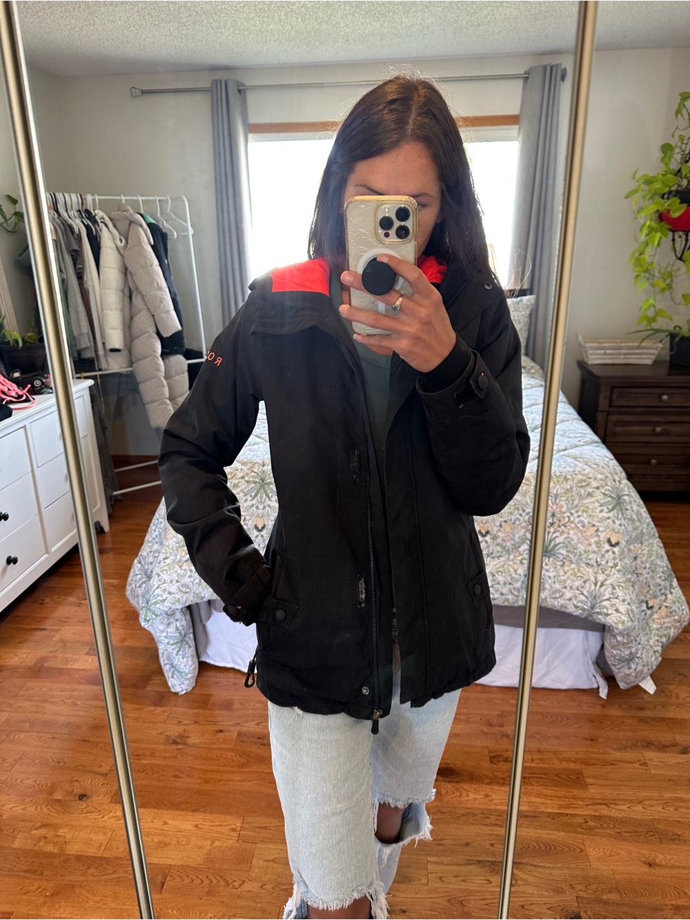 Roxy Black Ski Jacket with Pink Collar Accent